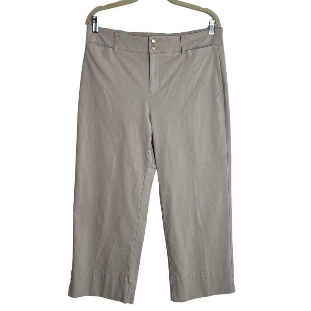 Chicos Womens Cropped Pants 2 (US 12) Beige Straight Leg Stretch Rayon Blend